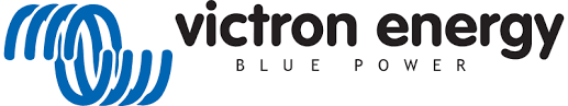 Victron Energy blauwe omvormer met ronde witte behuizing en blauwe accenten, geschikt voor off-grid zonne-energiesystemen.