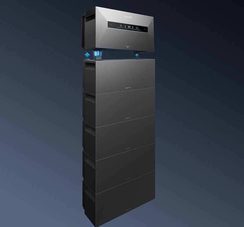 thuisbatterij zwarte modulaire lithium-ion accu met los scherm en statusindicator zwart, geschikt voor offgrid energieopslag
